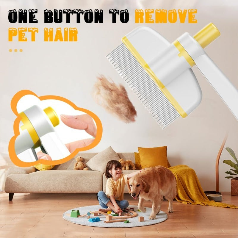 Pet Hair Comb for Dogs & Cats — Deshedding Grooming Tool with Easy-Clean Lever