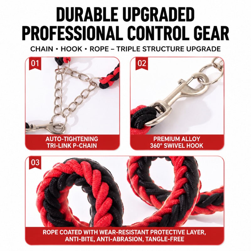 Heavy-Duty 8-Strand Braided Dog Leash with Built-In P-Chain