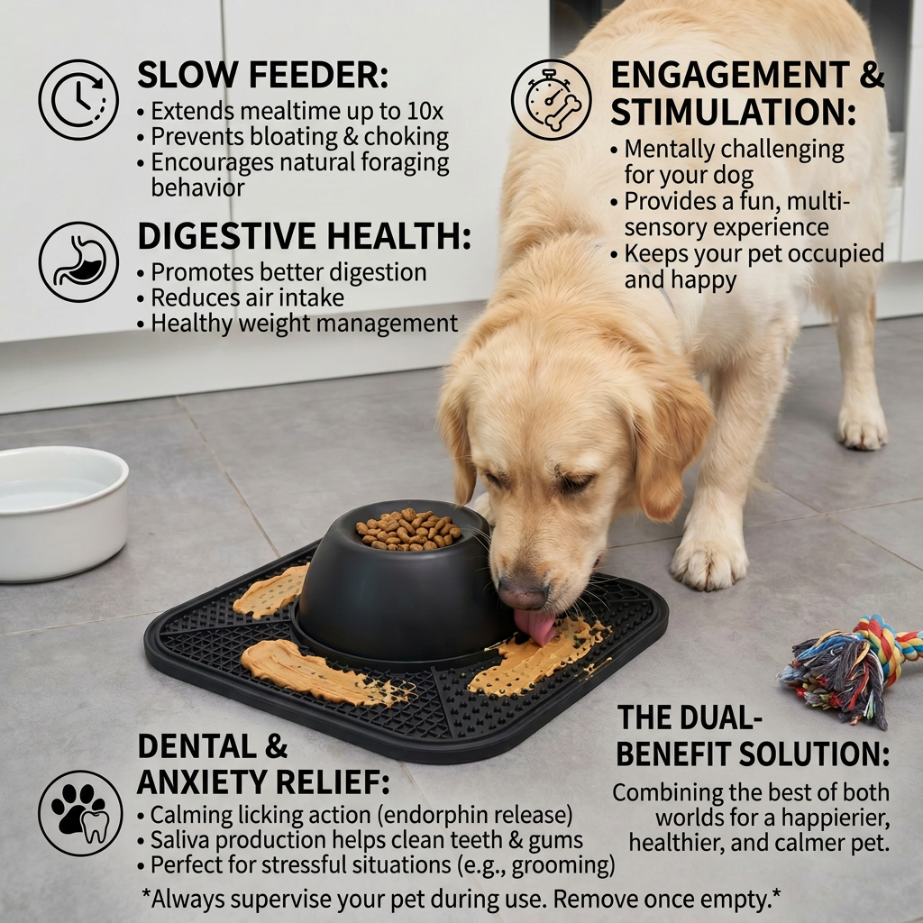 2-in-1 Slow Feeder Dog Bowl with Removable Lick Mat