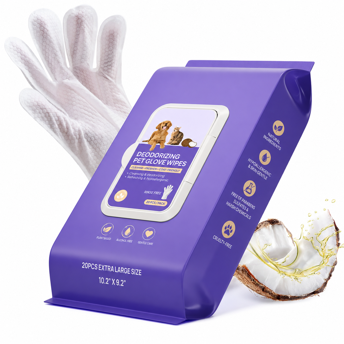 Disposable Dog Grooming Wipes – No-Rinse Pet Cleaning Wipes with Coconut Oil & Aloe