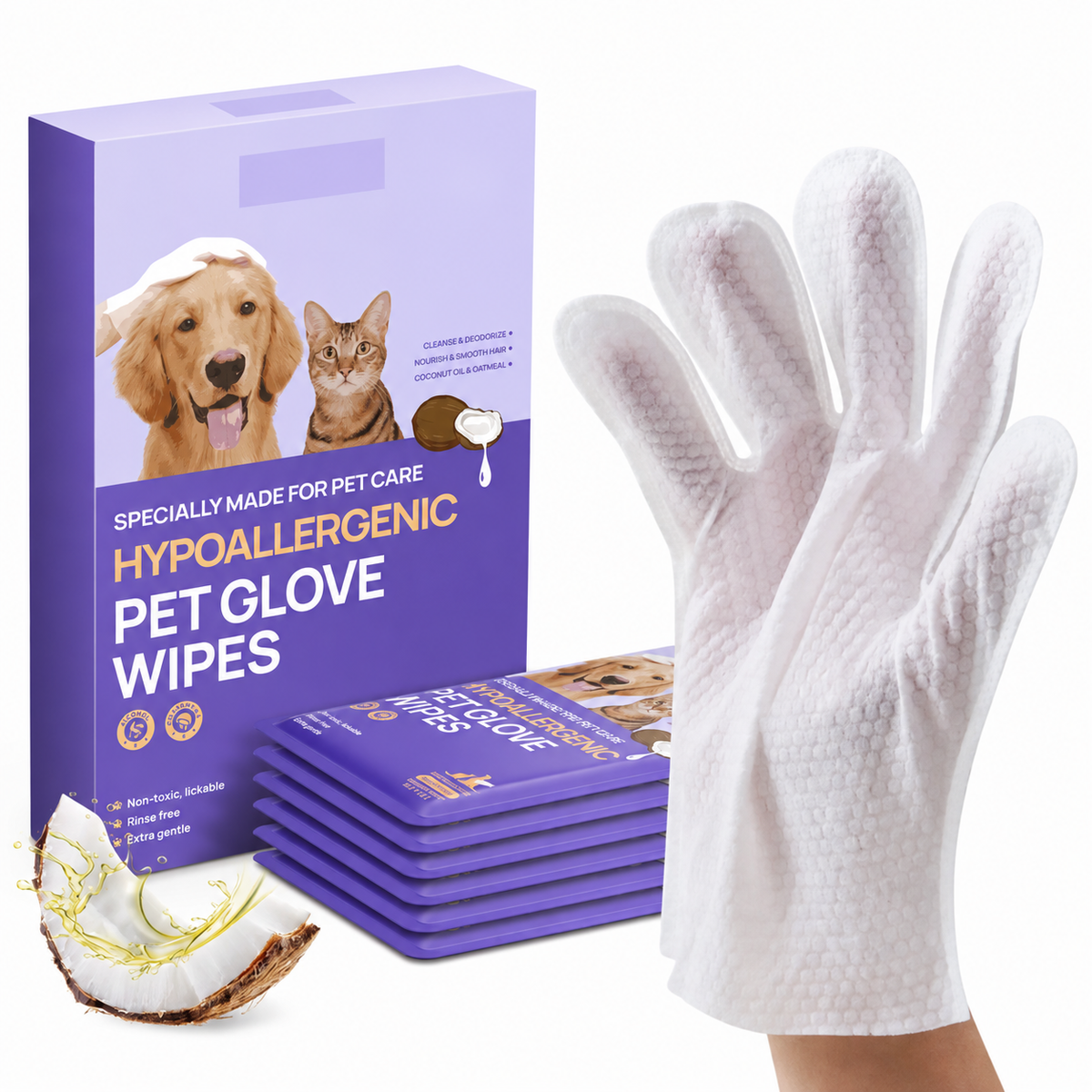 Disposable Dog Grooming Wipes – No-Rinse Pet Cleaning Wipes with Coconut Oil & Aloe