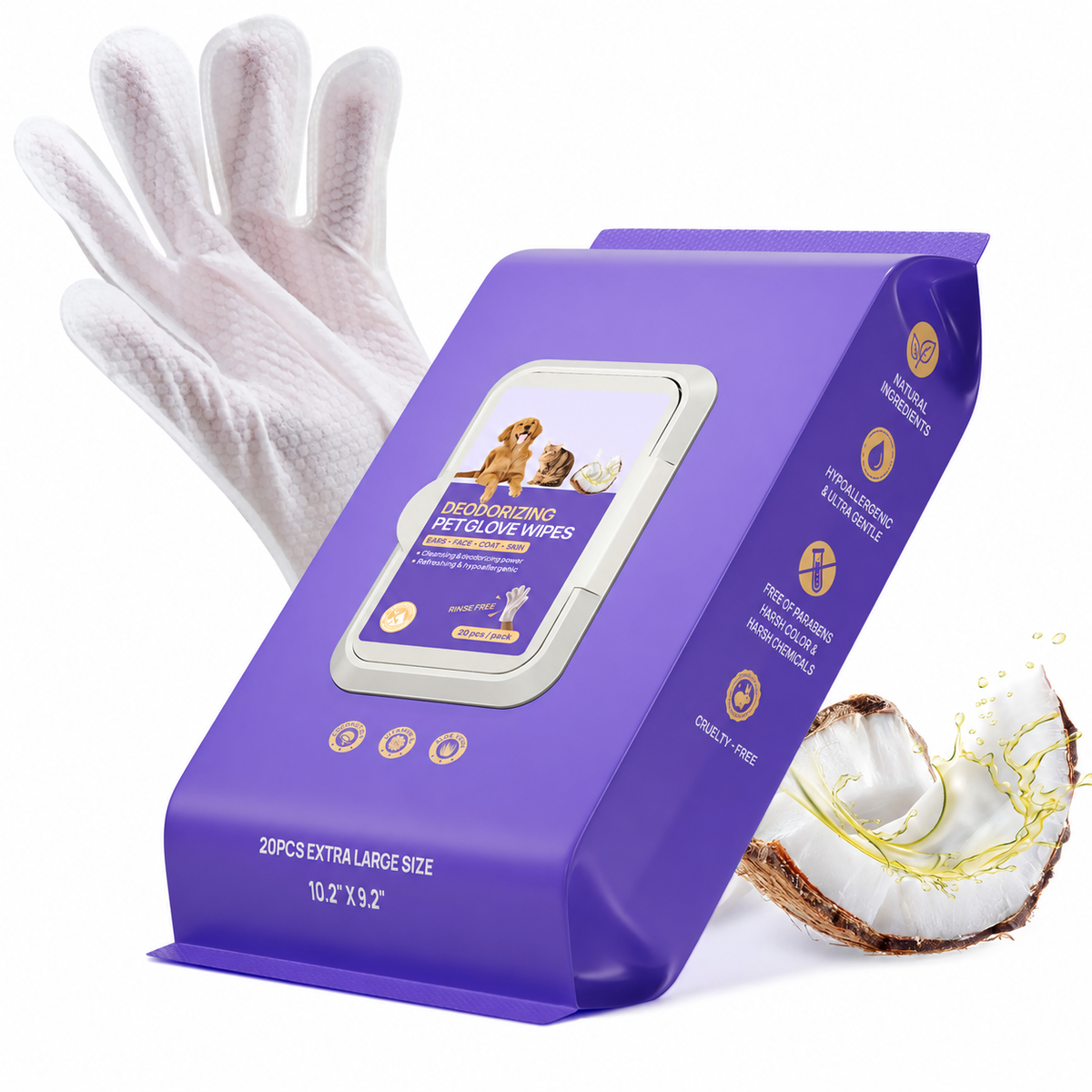 Disposable Dog Grooming Wipes – No-Rinse Pet Cleaning Wipes with Coconut Oil & Aloe