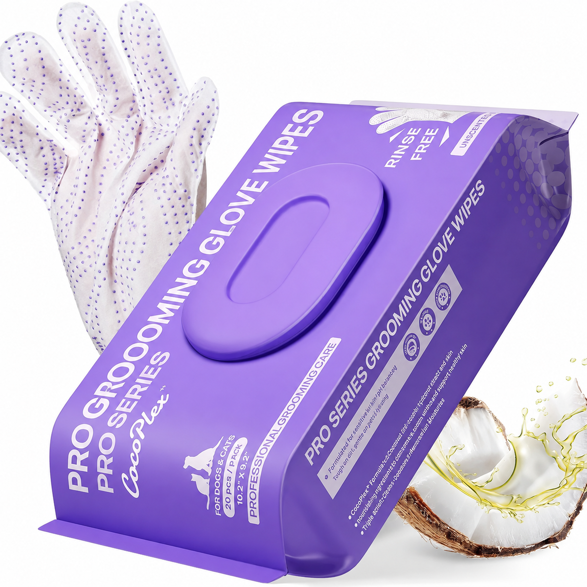 Disposable Dog Grooming Wipes – No-Rinse Pet Cleaning Wipes with Coconut Oil & Aloe