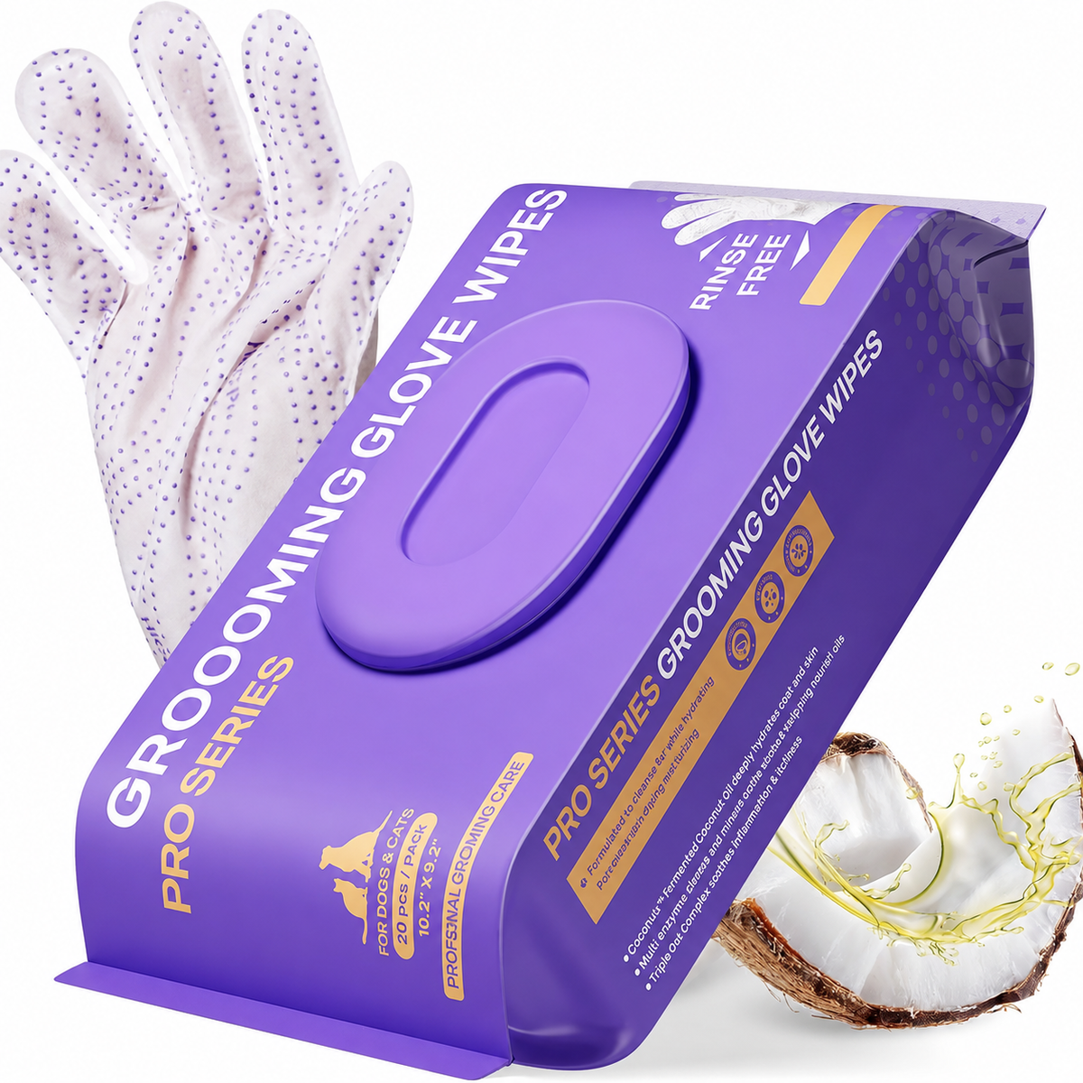 Disposable Dog Grooming Wipes – No-Rinse Pet Cleaning Wipes with Coconut Oil & Aloe