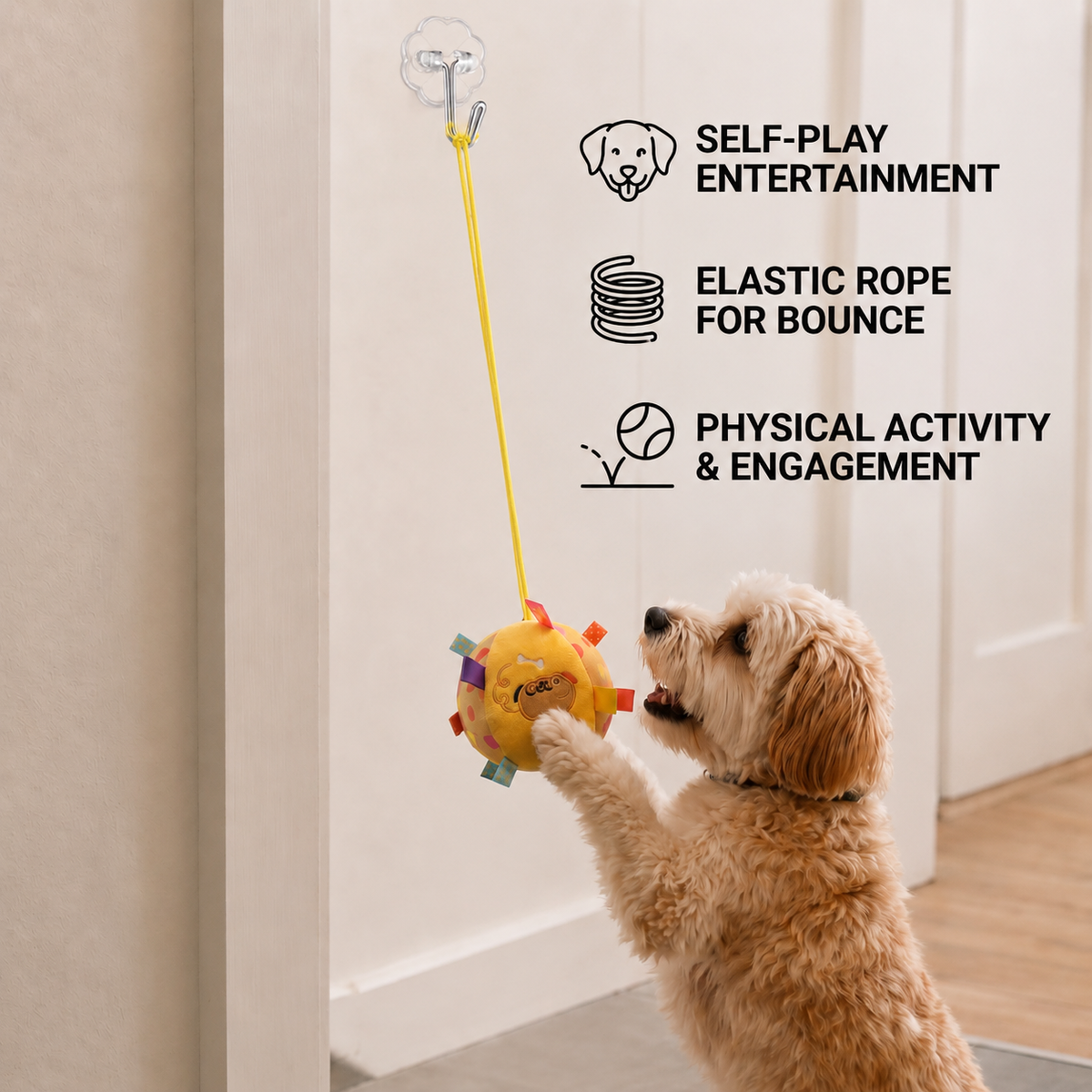Interactive Hanging Dog Ball Toy with Bouncy Elastic Rope & Mounting Hook