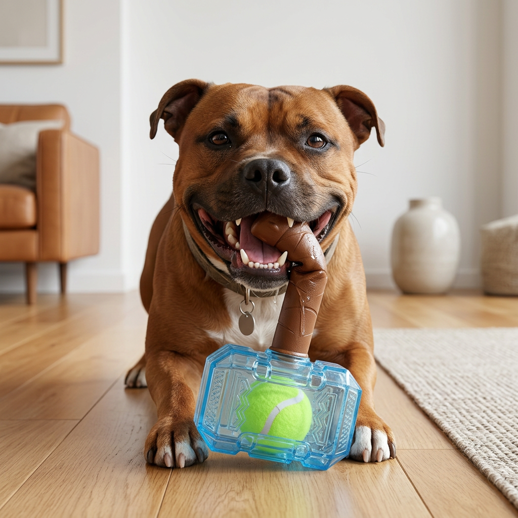 Durable Squeaky Hammer Chew Toy for Dogs – Fun Tennis Ball Core & Loud Squeaker!