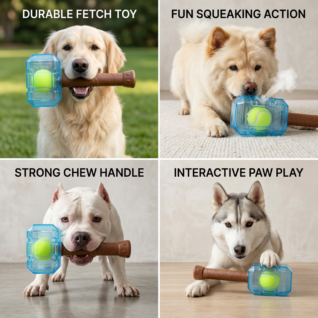 Durable Squeaky Hammer Chew Toy for Dogs – Fun Tennis Ball Core & Loud Squeaker!