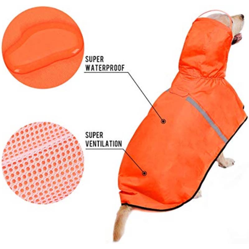 Breathable Dog Raincoat with Adjustable Belly Strap & Leash Hole — Reflective Hoodie, Waterproof Lightweight Poncho for Medium to Large Dogs (Orange, 3XL)