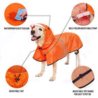 Breathable Dog Raincoat with Adjustable Belly Strap & Leash Hole — Reflective Hoodie, Waterproof Lightweight Poncho for Medium to Large Dogs (Orange, 3XL)