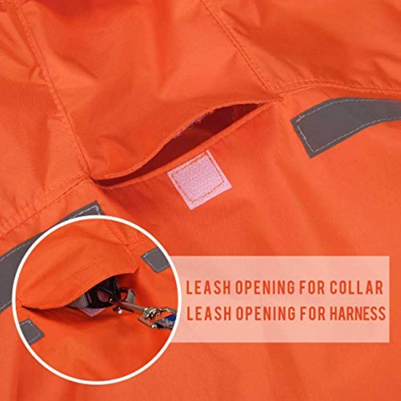 Breathable Dog Raincoat with Adjustable Belly Strap & Leash Hole — Reflective Hoodie, Waterproof Lightweight Poncho for Medium to Large Dogs (Orange, 3XL)