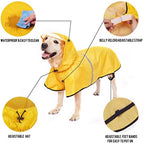 Dog Raincoat with Adjustable Belly Strap & Leash Hole — Waterproof, Reflective, Lightweight Rain Jacket for Medium to Large Dogs (Orange, 3XL)