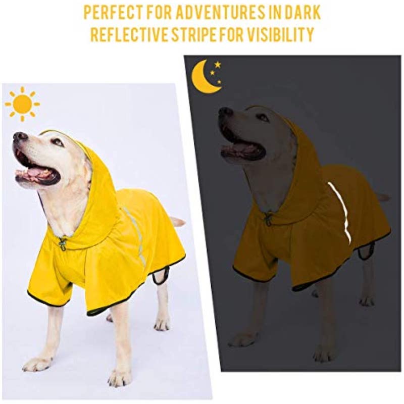 Dog Raincoat with Adjustable Belly Strap & Leash Hole — Waterproof, Reflective, Lightweight Rain Jacket for Medium to Large Dogs (Orange, 3XL)