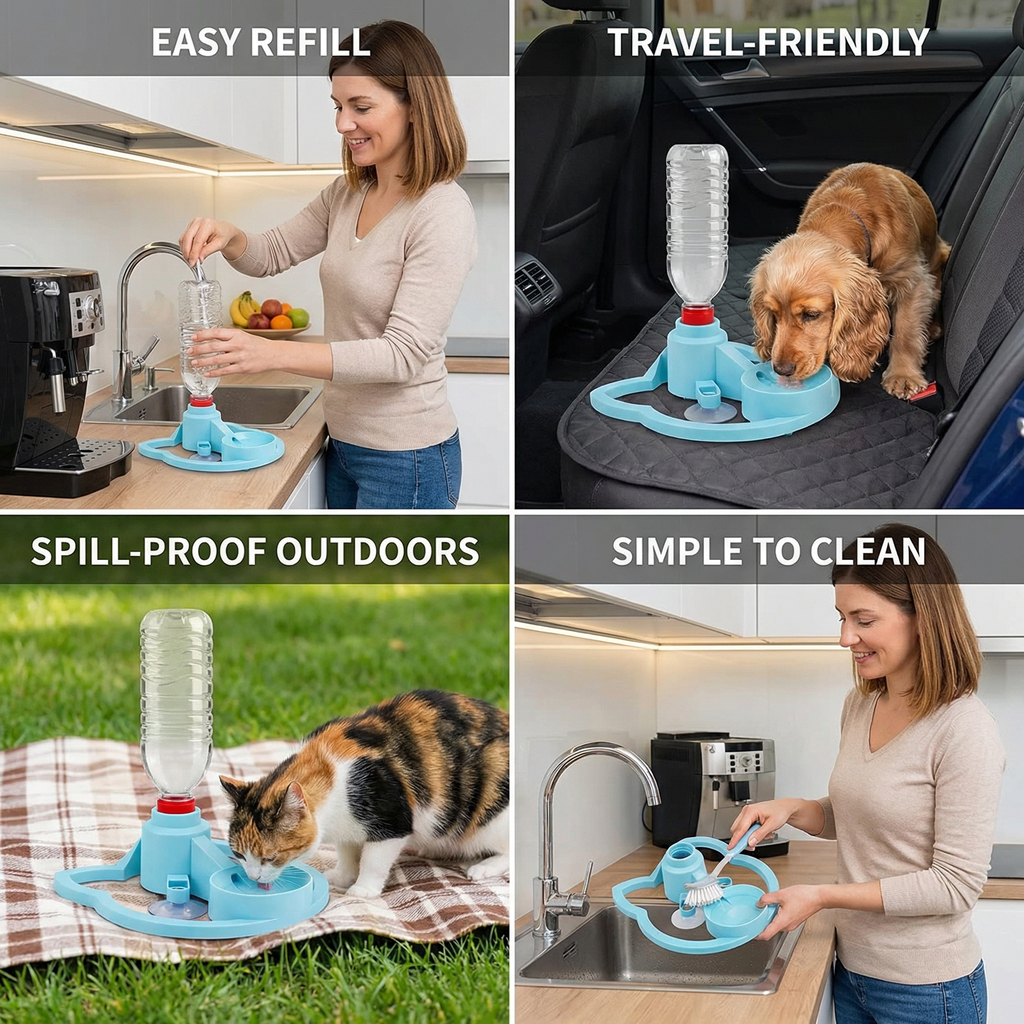 Automatic Pet Water Dispenser – No Power Needed, Spill-Proof & Travel-Friendly