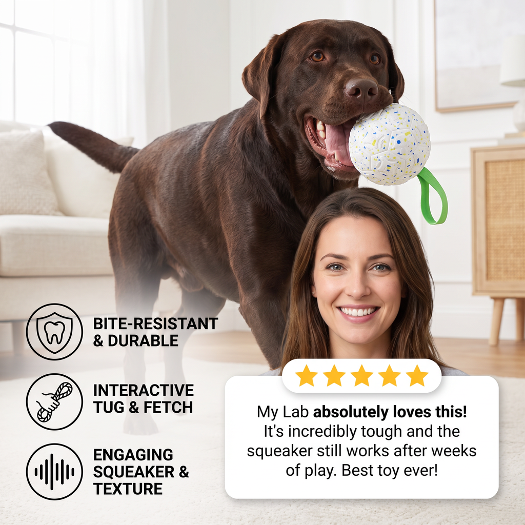 Indestructible Squeaky Dog Ball – Bite-Resistant Tug & Fetch Toy for Energetic Dogs