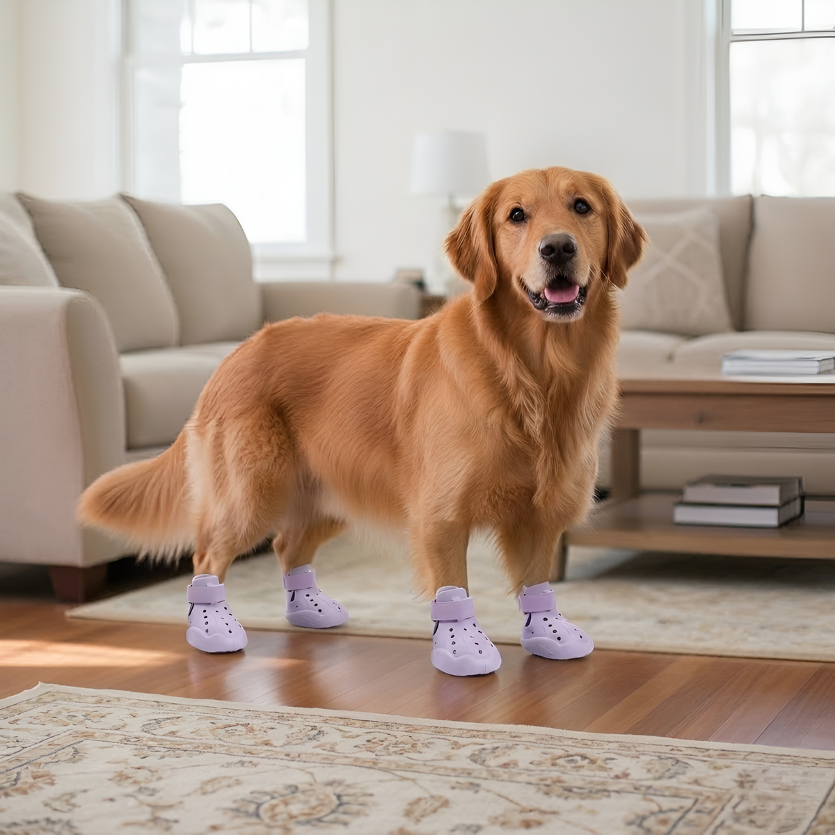 Pack of 4 Adjustable Dog Shoes — Lightweight Clog-Style Paw Protection for Walks & Outdoor Adventures