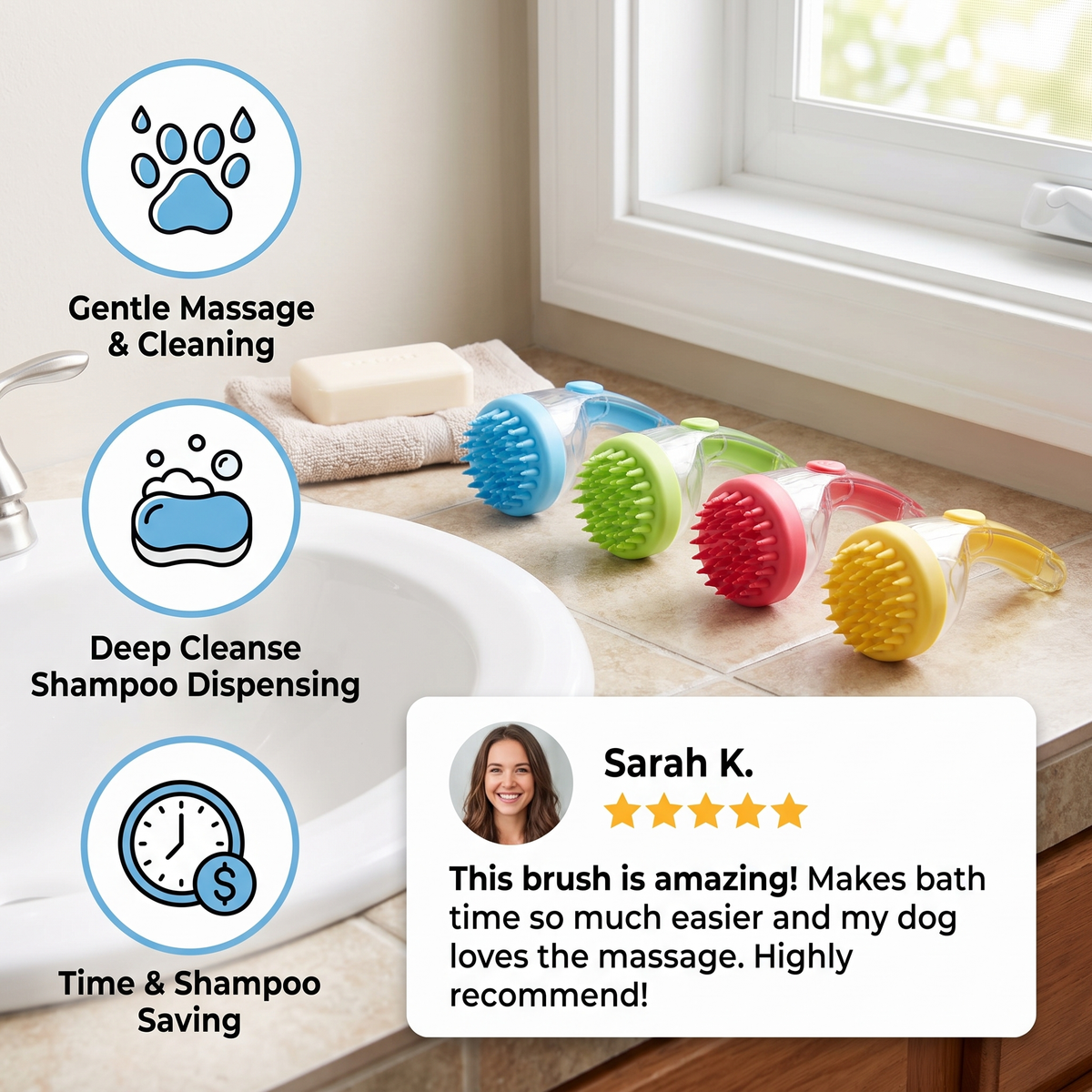 2-in-1 Silicone Pet Bath & Massage Brush with Built-In Shampoo Dispenser