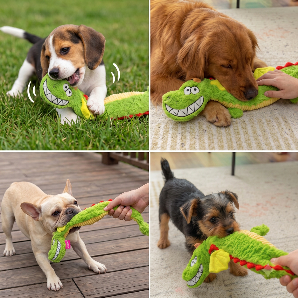 Durable Plush Dragon Dog Toy – Squeaky & Crinkle Tug Toy for Puppies and Adult Dogs