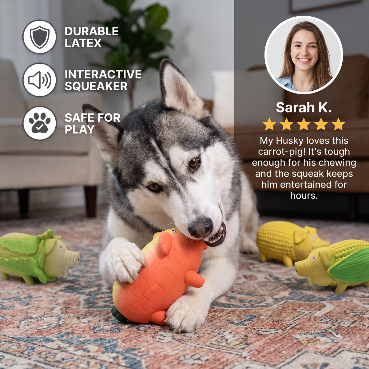 Durable Squeaky Latex Farm Animal Dog Toy – Pig Shape with Fun Squeaker