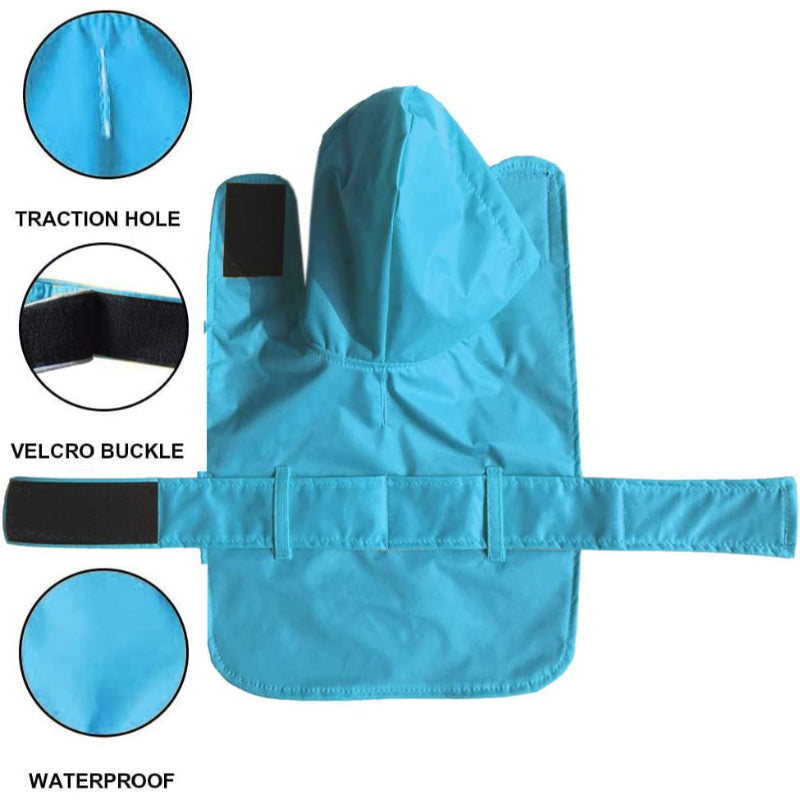 Hooded Dog Raincoat with Leash Hole — Waterproof Double-Layer Rain Jacket with Soft Cotton Lining for Small, Medium & Large Dogs (10 Sizes)