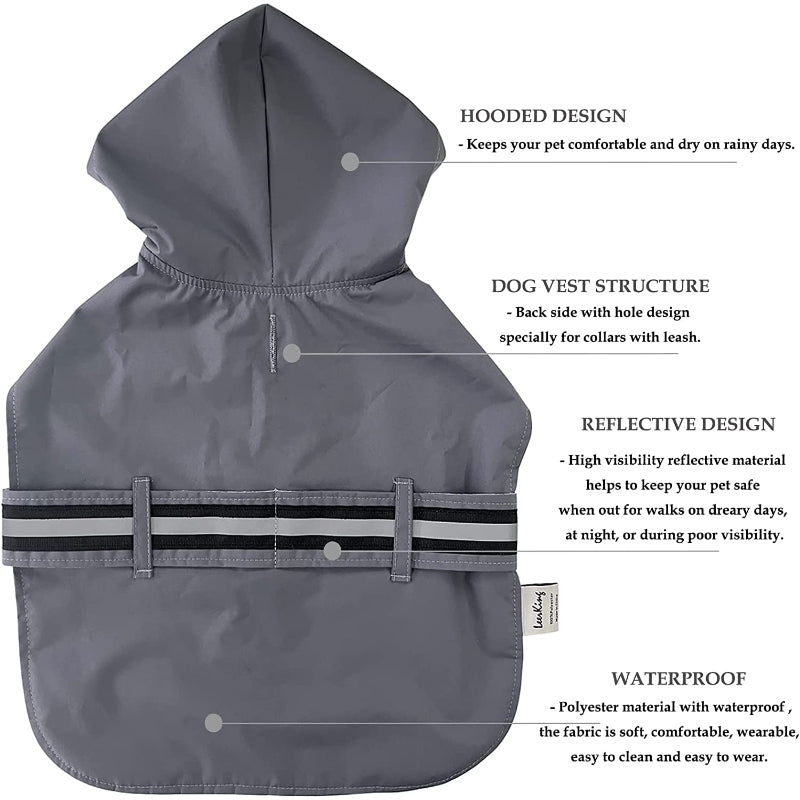 Hooded Dog Raincoat with Leash Hole — Waterproof Double-Layer Rain Jacket with Soft Cotton Lining for Small, Medium & Large Dogs (10 Sizes)