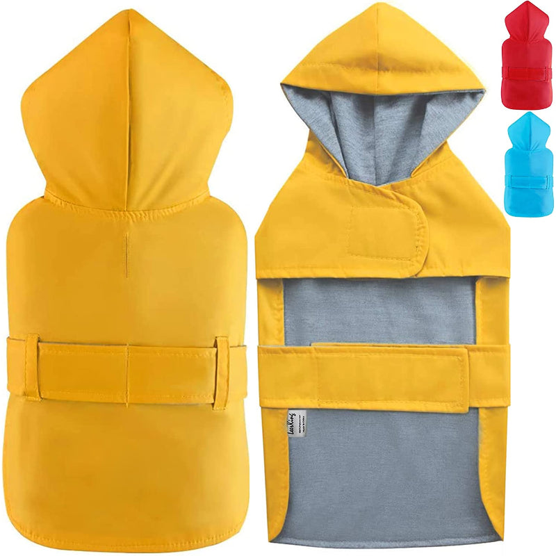 Hooded Dog Raincoat with Leash Hole — Waterproof Double-Layer Rain Jacket with Soft Cotton Lining for Small, Medium & Large Dogs (10 Sizes)
