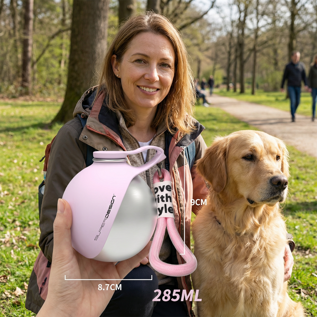 2-in-1 Dog Travel Water Bottle – Leakproof Stainless Steel Bottle with Collapsible Silicone Bowl