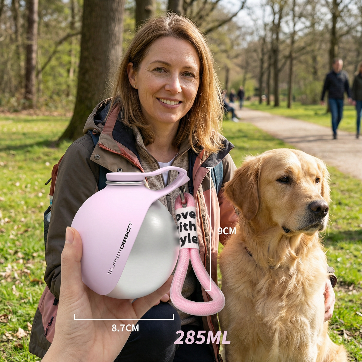 2-in-1 Dog Travel Water Bottle – Leakproof Stainless Steel Bottle with Collapsible Silicone Bowl