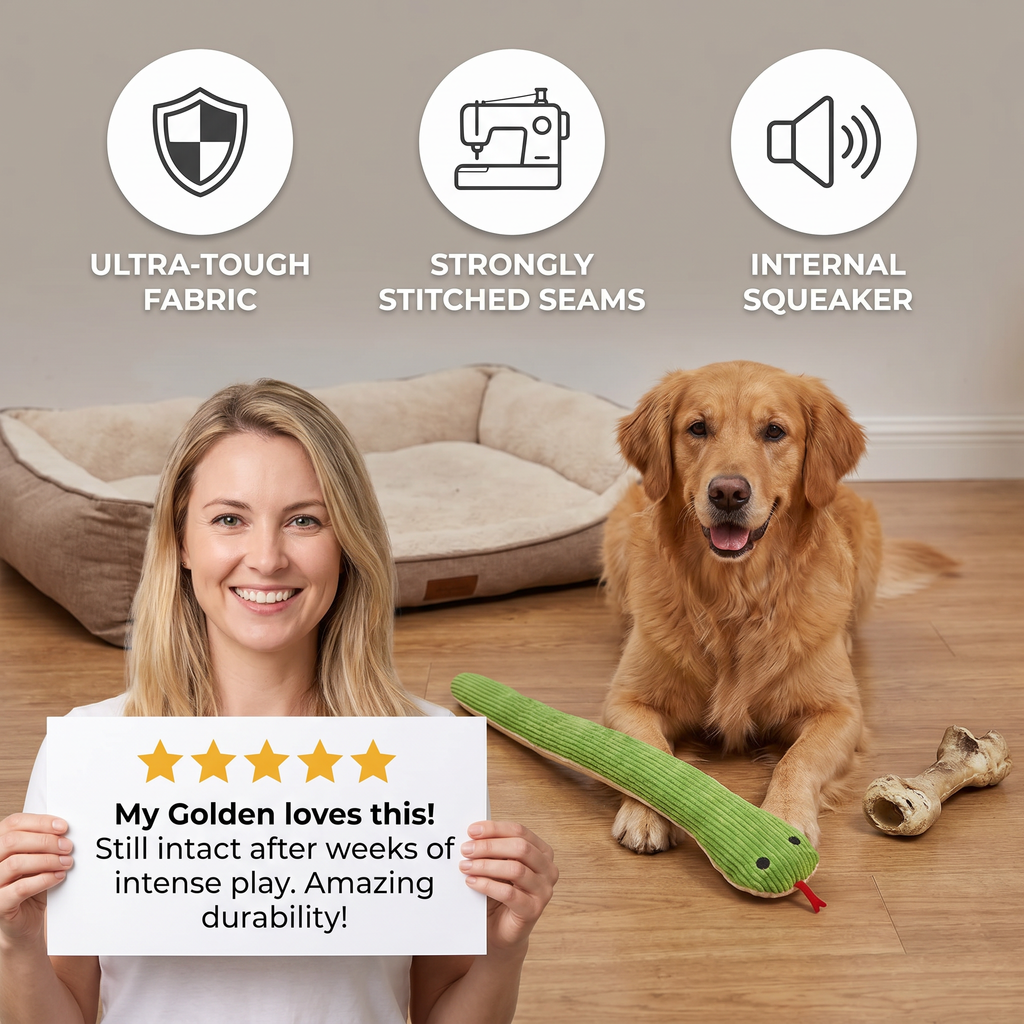 Durable Dog Snake Plush Toy – Chew-Resistant, Squeaky & Super Fun!