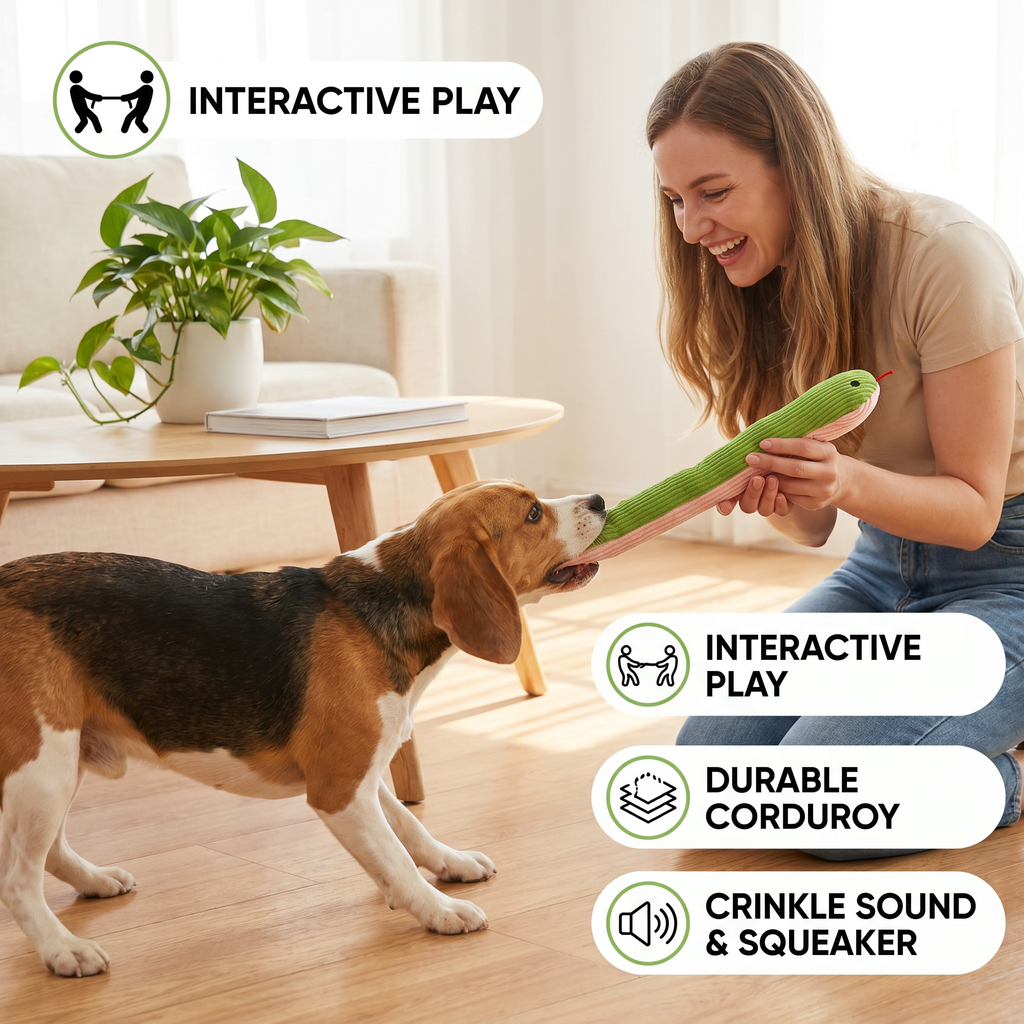 Durable Dog Snake Plush Toy – Chew-Resistant, Squeaky & Super Fun!
