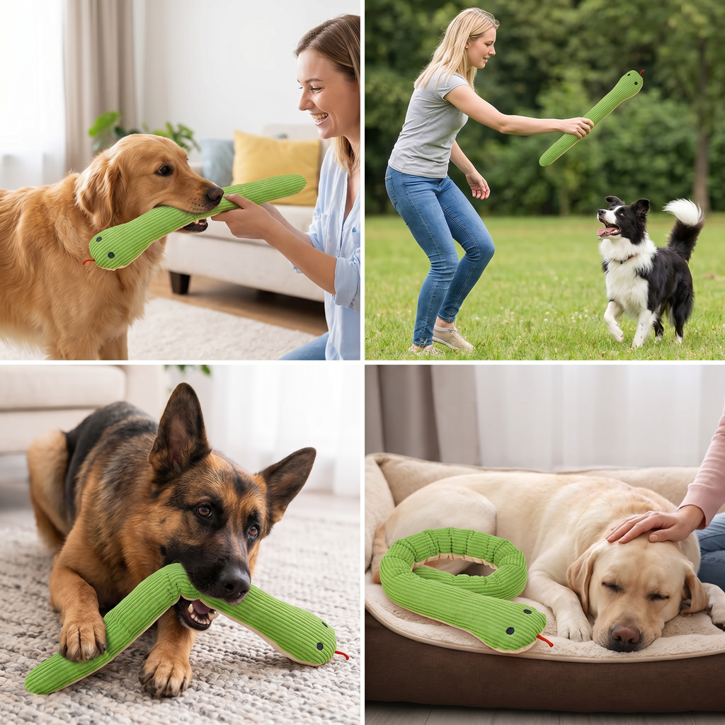 Durable Dog Snake Plush Toy – Chew-Resistant, Squeaky & Super Fun!