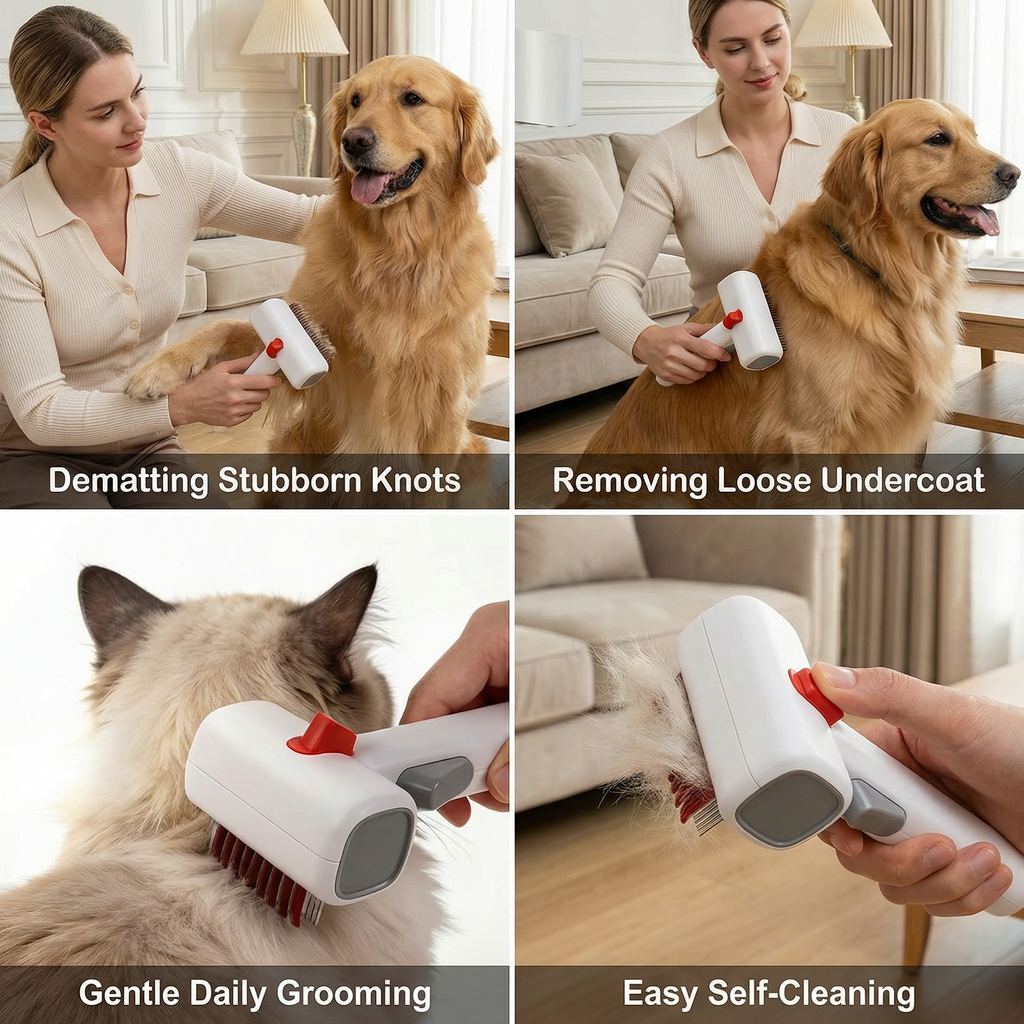 2-in-1 Pet Grooming Brush – Dematting Tool & Undercoat Comb for Dogs & Cats