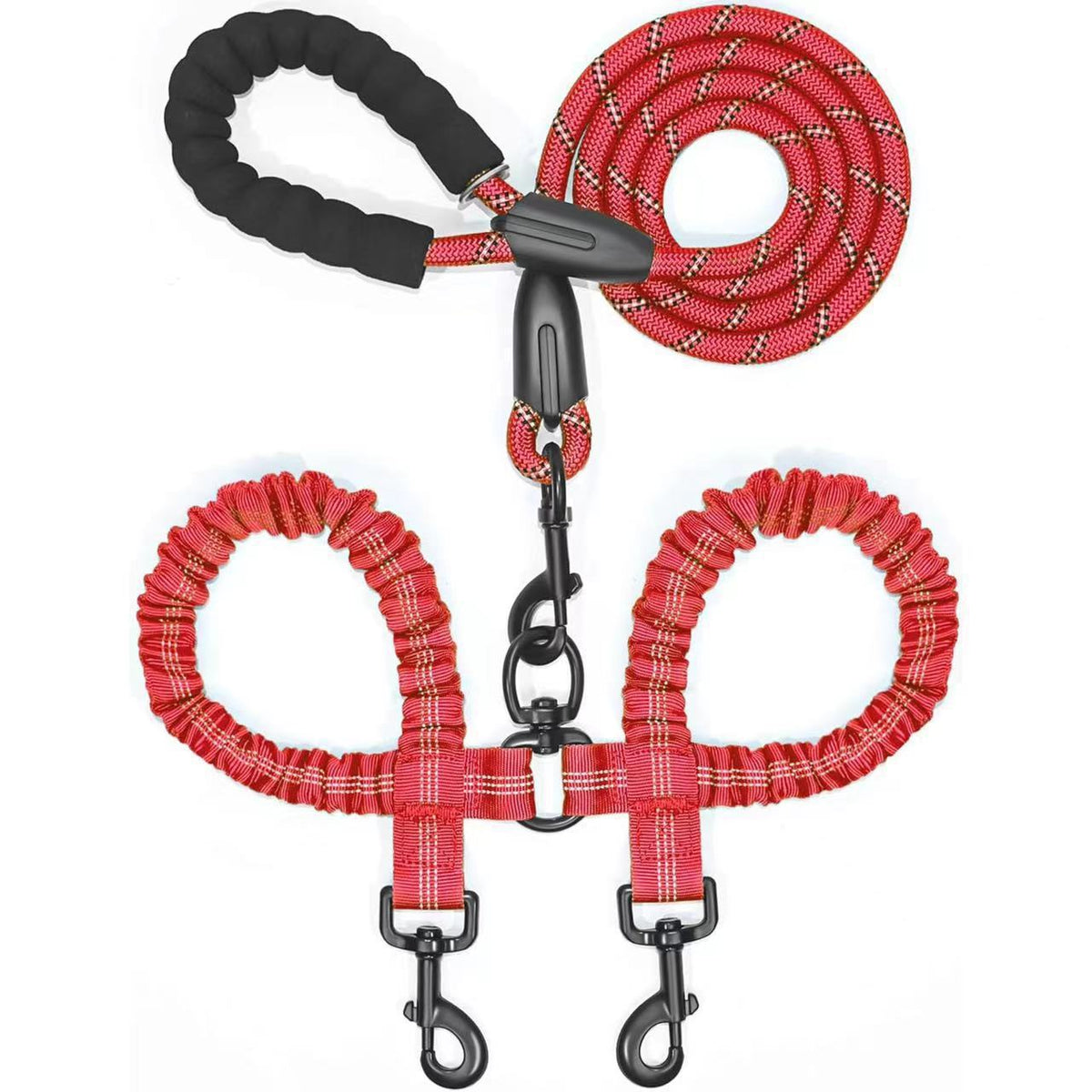 Heavy-Duty Dog Leash with Shock-Absorbing Bungee – Tangle-Free & 360° Swivel Clasp