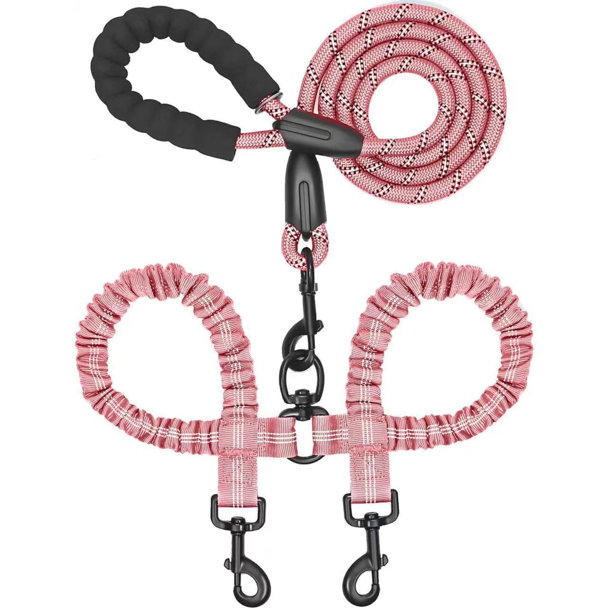 Heavy-Duty Dog Leash with Shock-Absorbing Bungee – Tangle-Free & 360° Swivel Clasp
