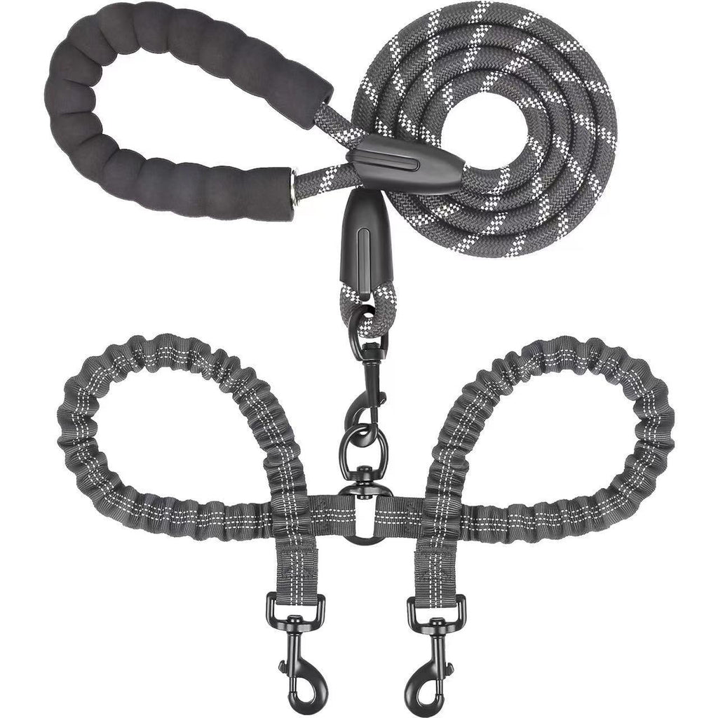 Heavy-Duty Dog Leash with Shock-Absorbing Bungee – Tangle-Free & 360° Swivel Clasp