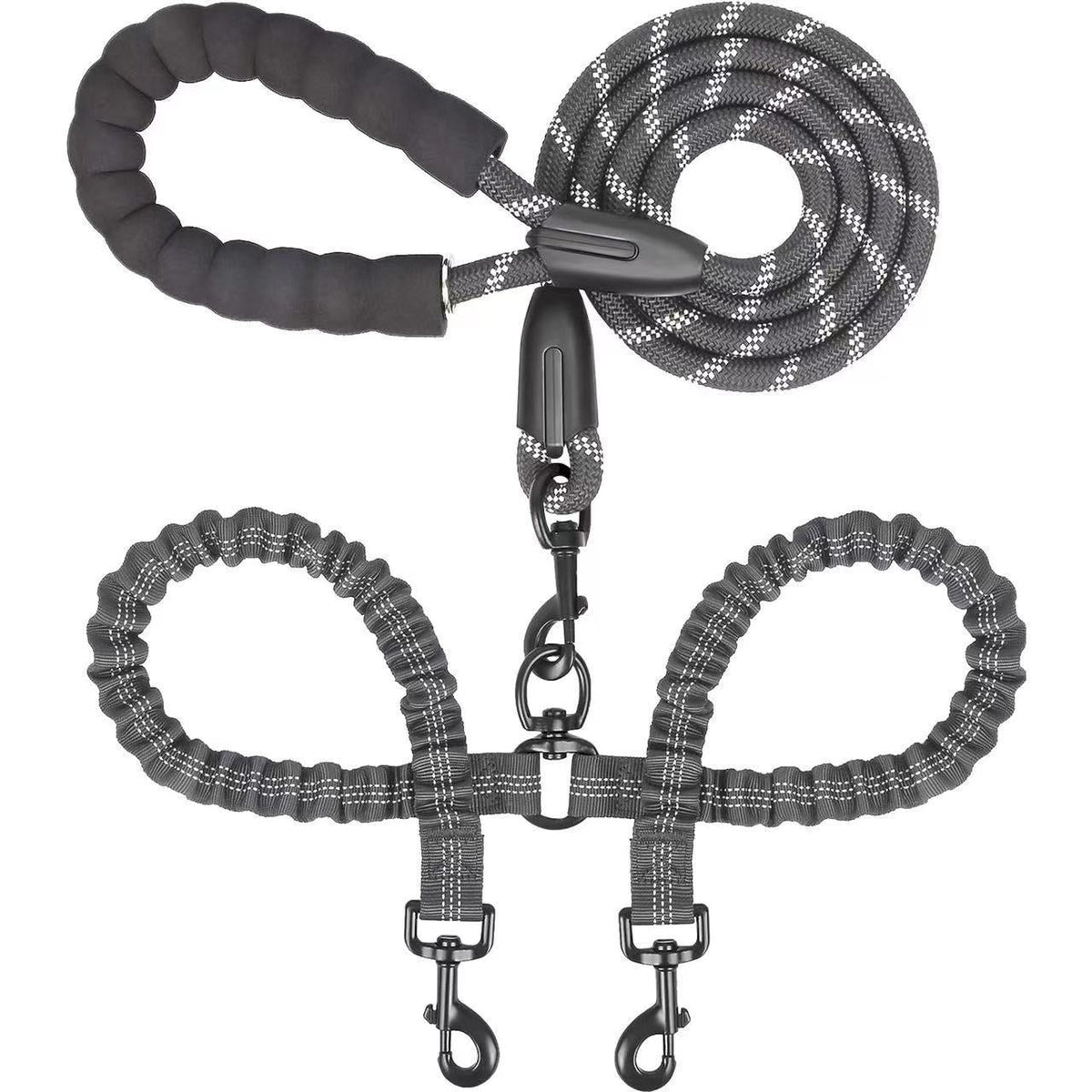 Heavy-Duty Dog Leash with Shock-Absorbing Bungee – Tangle-Free & 360° Swivel Clasp