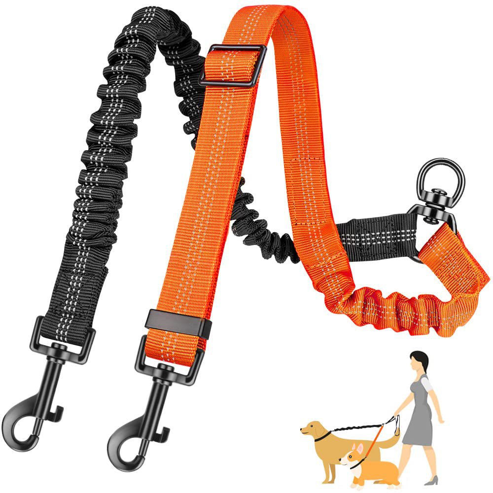 Reflective Adjustable Elastic Dog Leash – Shock-Absorbing & Tangle-Free