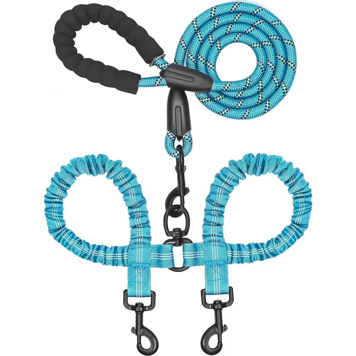 Heavy-Duty Dog Leash with Shock-Absorbing Bungee – Tangle-Free & 360° Swivel Clasp