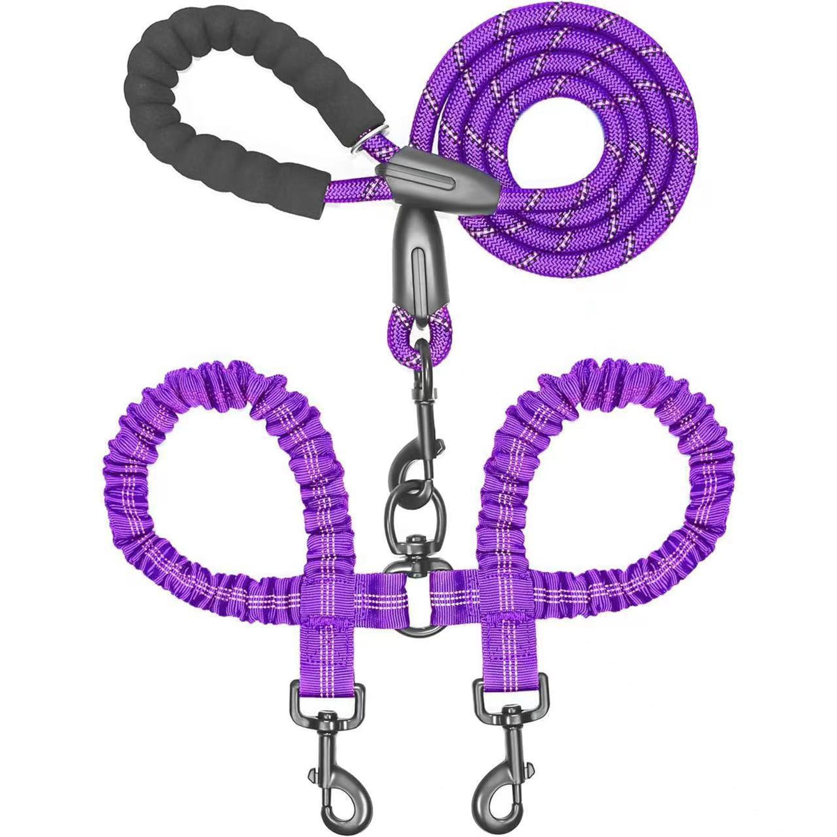 Heavy-Duty Dog Leash with Shock-Absorbing Bungee – Tangle-Free & 360° Swivel Clasp