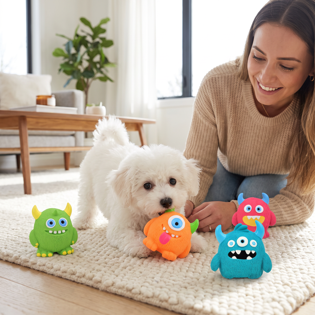 Durable Eco-Friendly Monster Teeth-Cleaning Squeaky Dog Toy