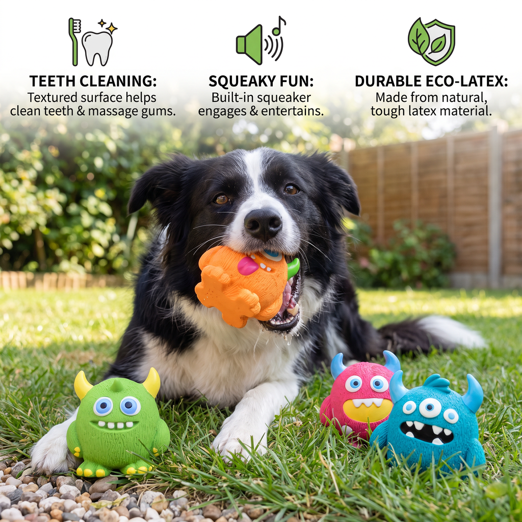 Durable Eco-Friendly Monster Teeth-Cleaning Squeaky Dog Toy