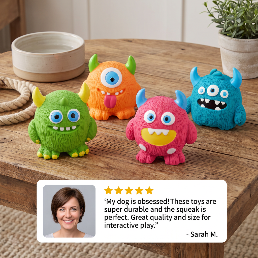 Durable Eco-Friendly Monster Teeth-Cleaning Squeaky Dog Toy