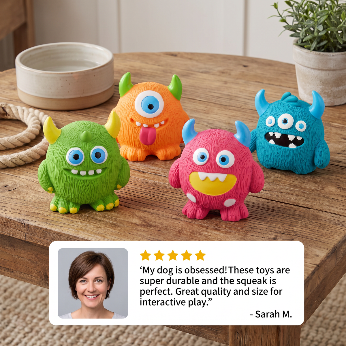 Durable Eco-Friendly Monster Teeth-Cleaning Squeaky Dog Toy