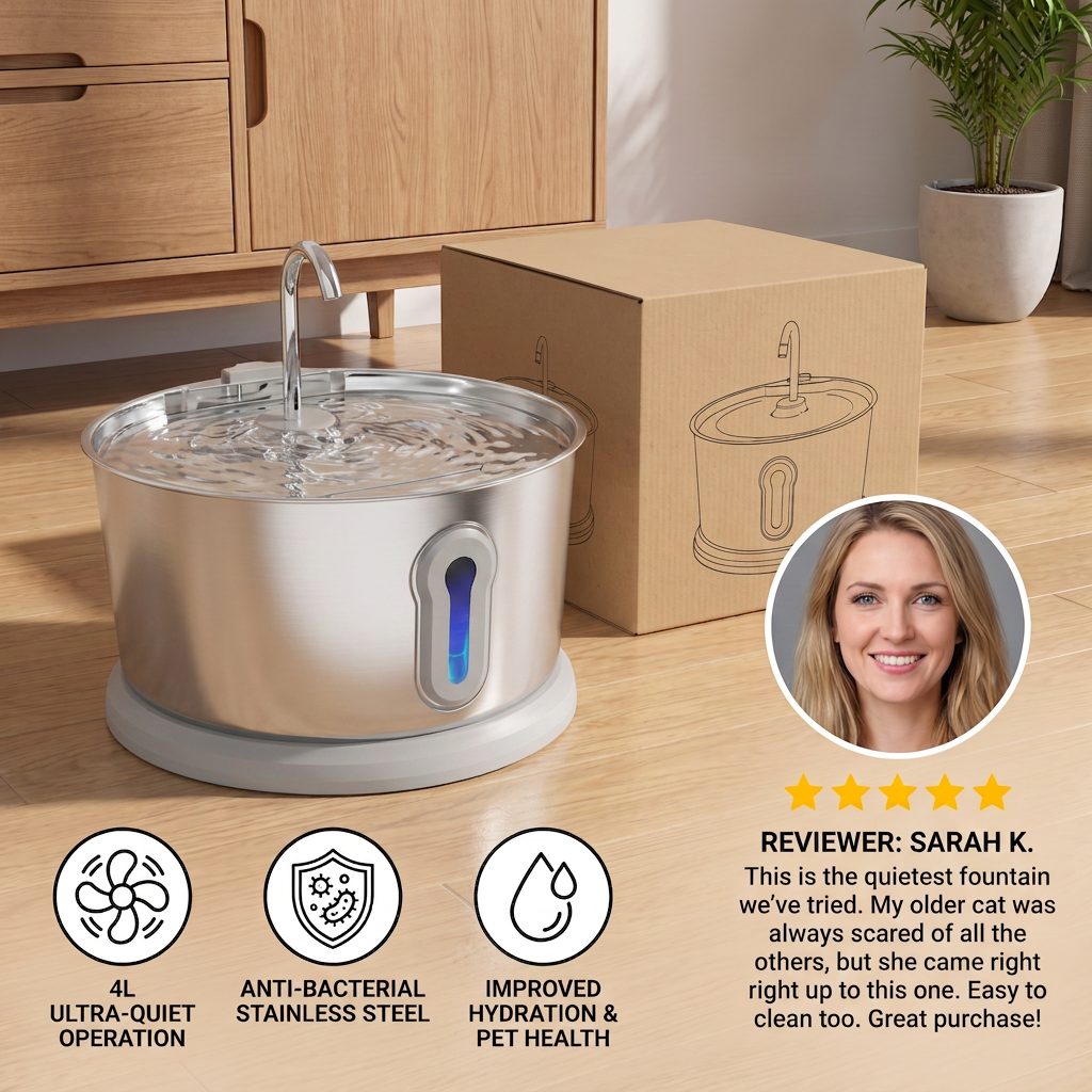 Smart Antibacterial Stainless Steel Pet Water Fountain — 4L Ultra-Quiet for Cats & Dogs