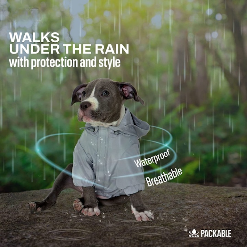 Hooded Dog Rain Coat with Leash Hole & Adjustable Drawstring