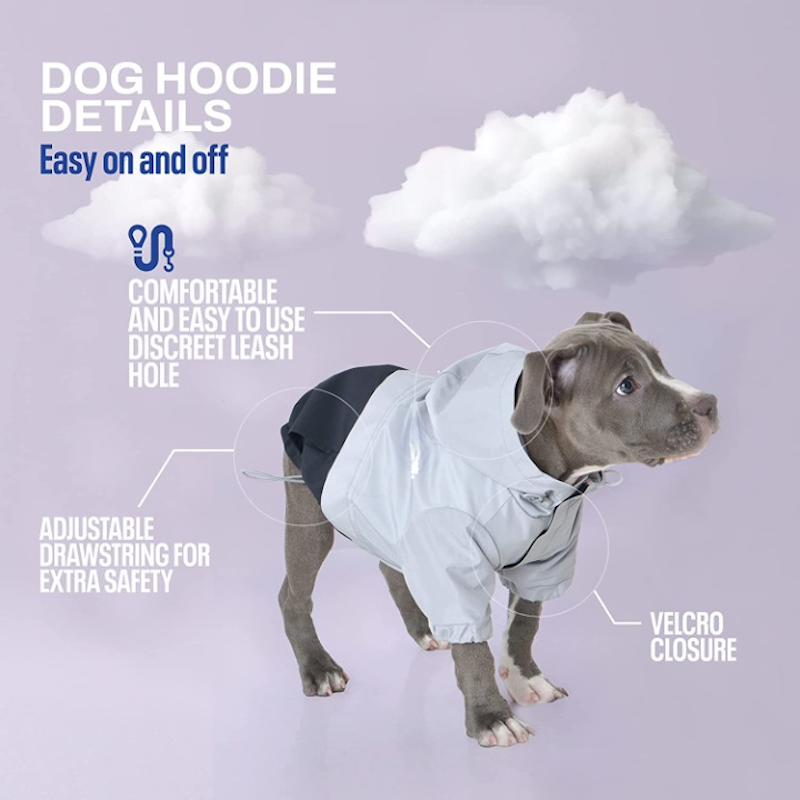 Hooded Dog Rain Coat with Leash Hole & Adjustable Drawstring