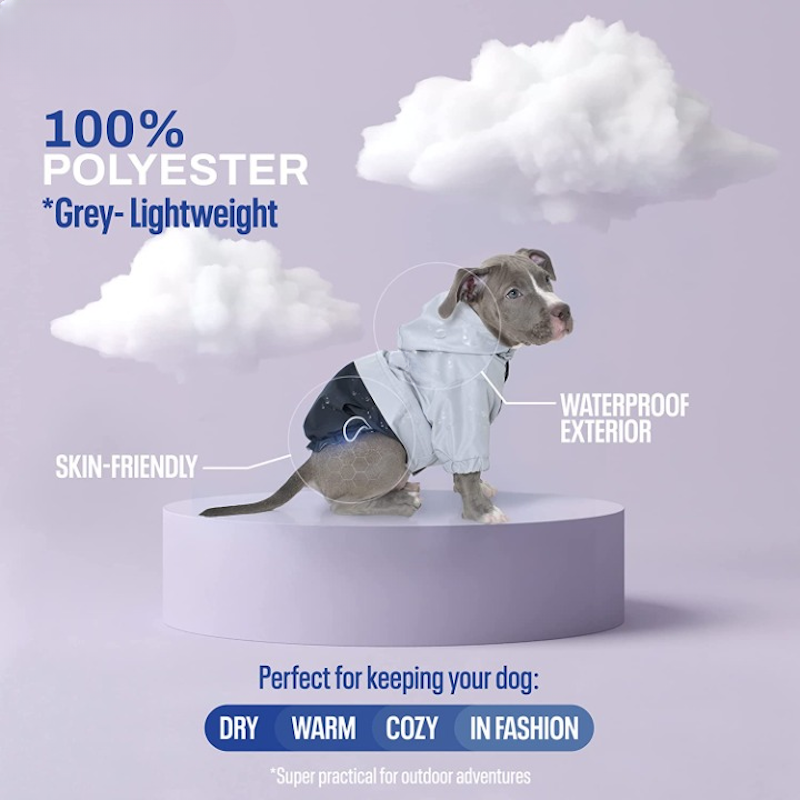 Hooded Dog Rain Coat with Leash Hole & Adjustable Drawstring