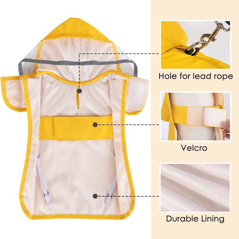 Dog Raincoat with Adjustable Belly Strap & Leash Hole – Reflective Waterproof Rain Jacket for Medium to Large Dogs (Orange, 3XL)