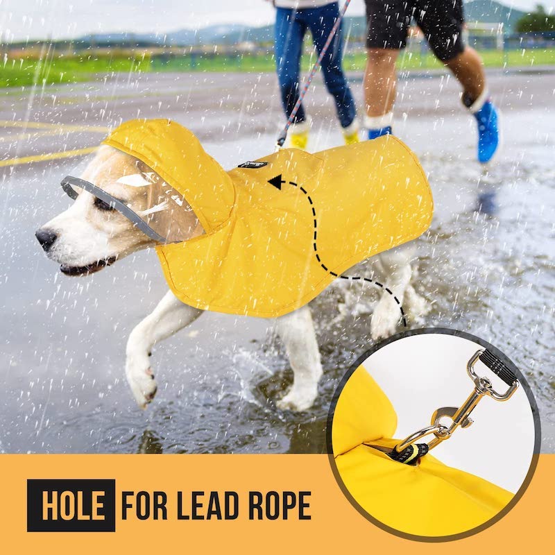 Dog Raincoat with Adjustable Belly Strap & Leash Hole – Reflective Waterproof Rain Jacket for Medium to Large Dogs (Orange, 3XL)
