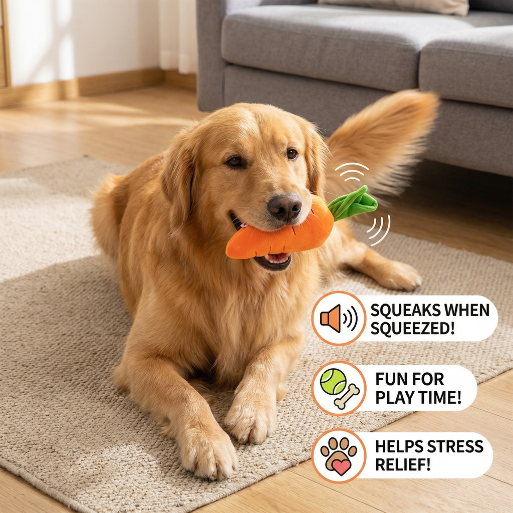 Squeaky Carrot Dog Toy for Stress Relief & Fun Playtime