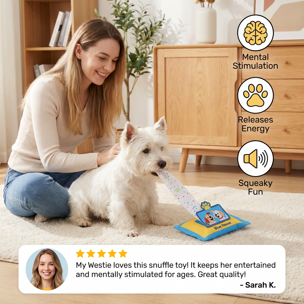 Durable Wet Wipe Snuffle Toy for Dogs – Squeaky Nosework Puzzle with Hidden Treat Pockets